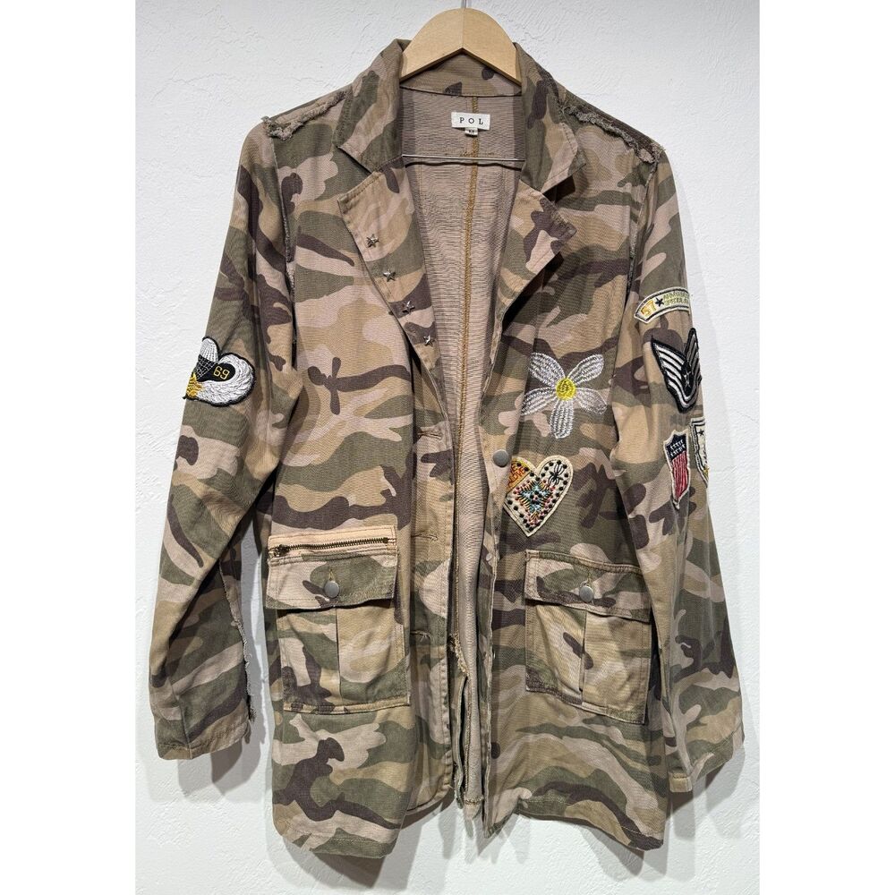 Vintage-Inspired POL Clothing Camo Patch Utility Jacket / Blazer